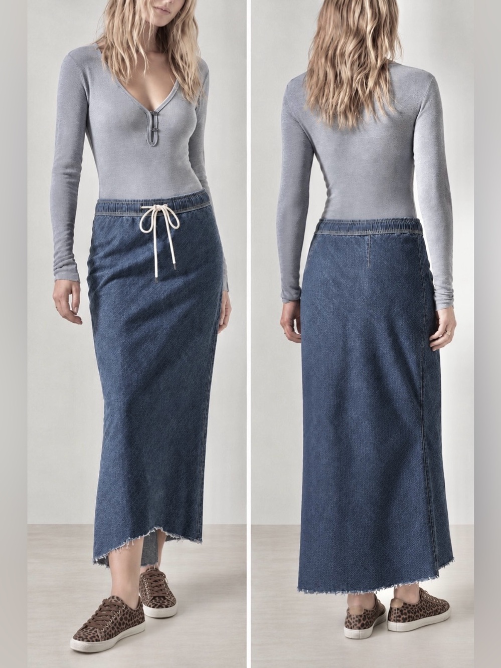 James Perse - New women’s 100% cotton denim high low hem pull on maxi skirt XS/0